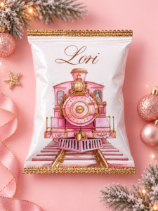Pink Christmas Express Train Personalised Sweet Bag photo 1791450192410